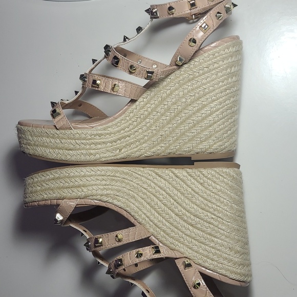 Steven New York Scoutt Neutral Wedge Espadrille Studded Sandale used G/Con.Si 8M - Picture 3 of 7